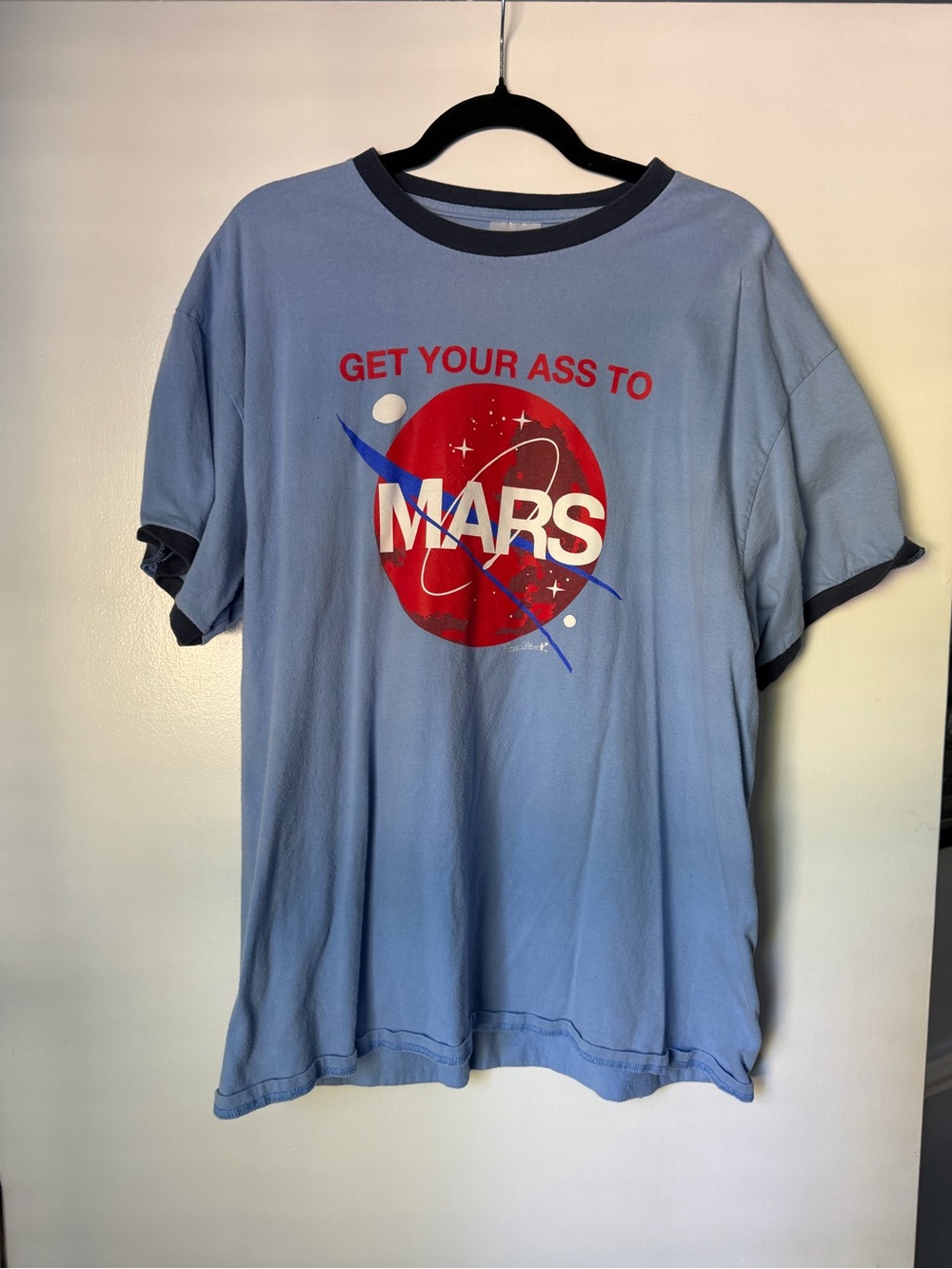 Port and Company Light Blue Ringer Tee with Red Mars Graphic